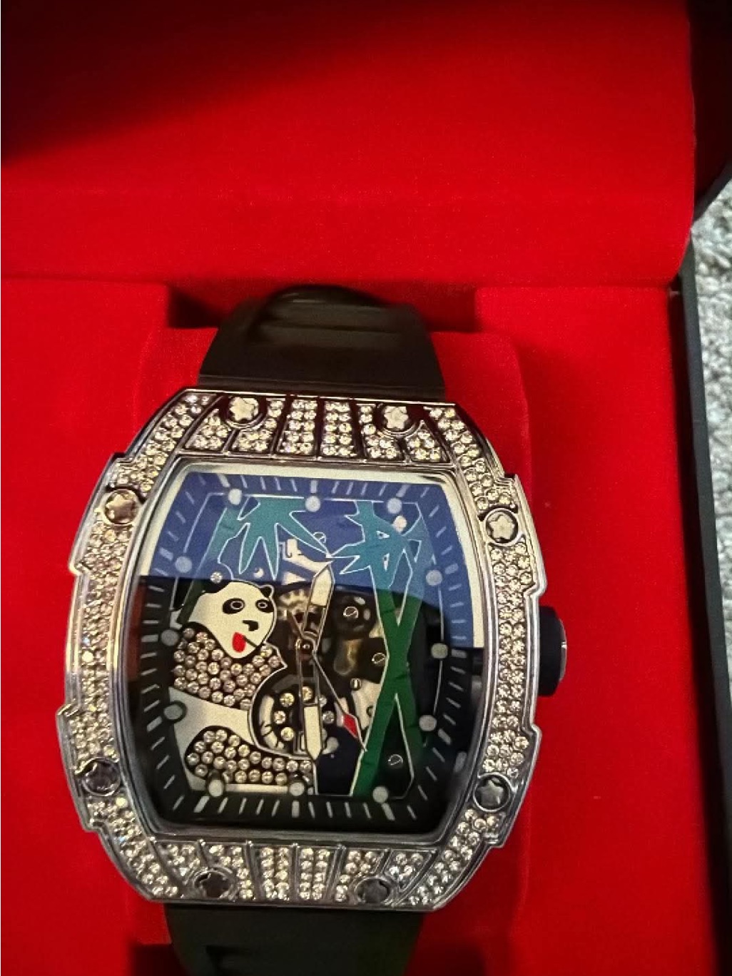Mens Black Rubber Strap DiamondAccent Watch  Aj